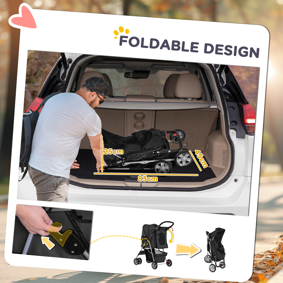Pet Stroller Carrier Foldable Deluxe Jogger Walk Travel Dog Cat Black