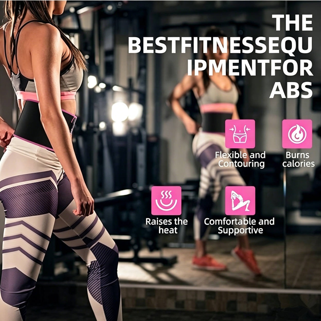 Waist Trimmer Belt Sport Workout Shaper Burner Slimming Belt W/ Phone Pocket Pink-Black