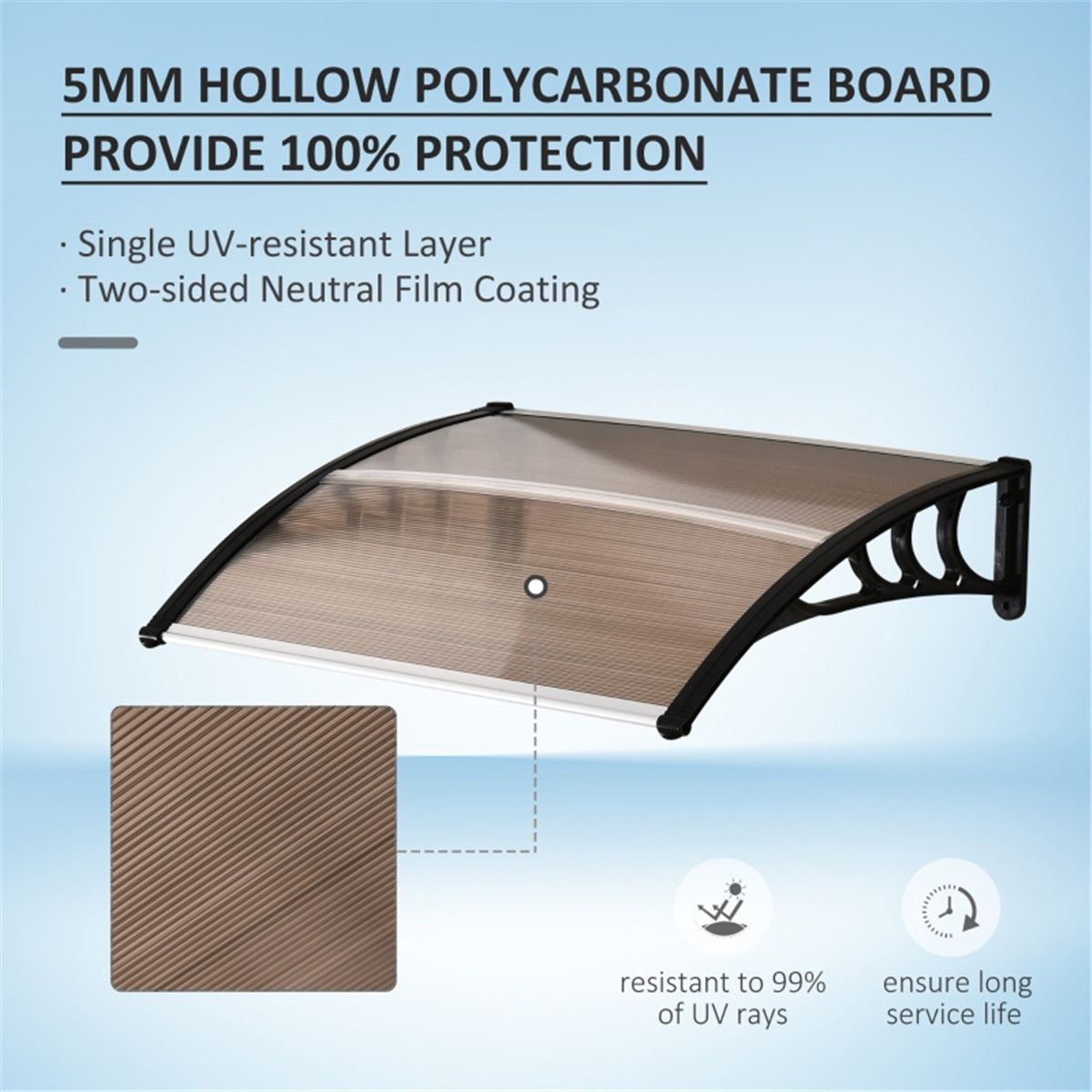 Outsunny Door Canopy (Brown Sheet & Black Bracket) 75 L x 120 W x 23 H cm