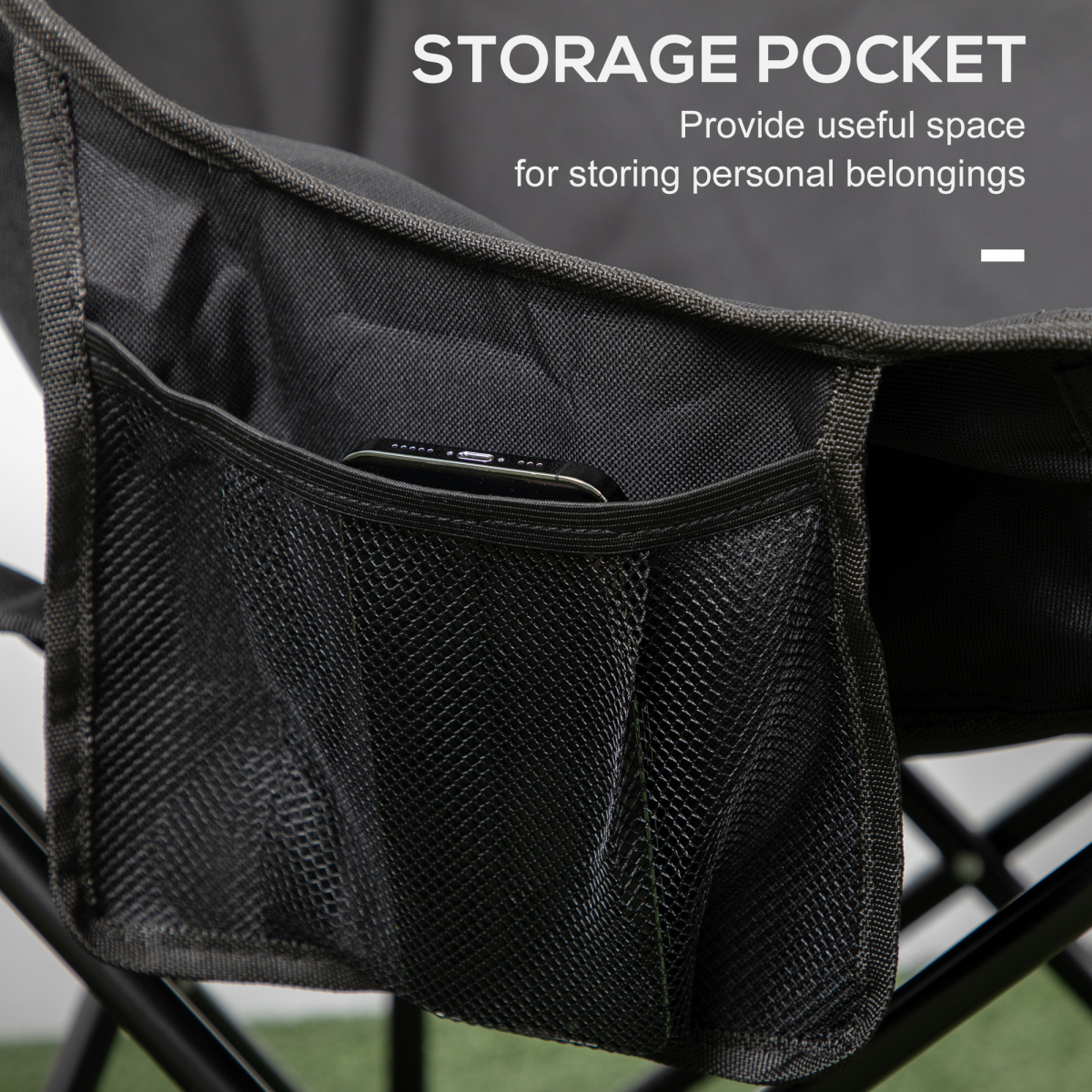Outsunny Folding Camping Chair with Carrying Bag and Storage Pocket, Black