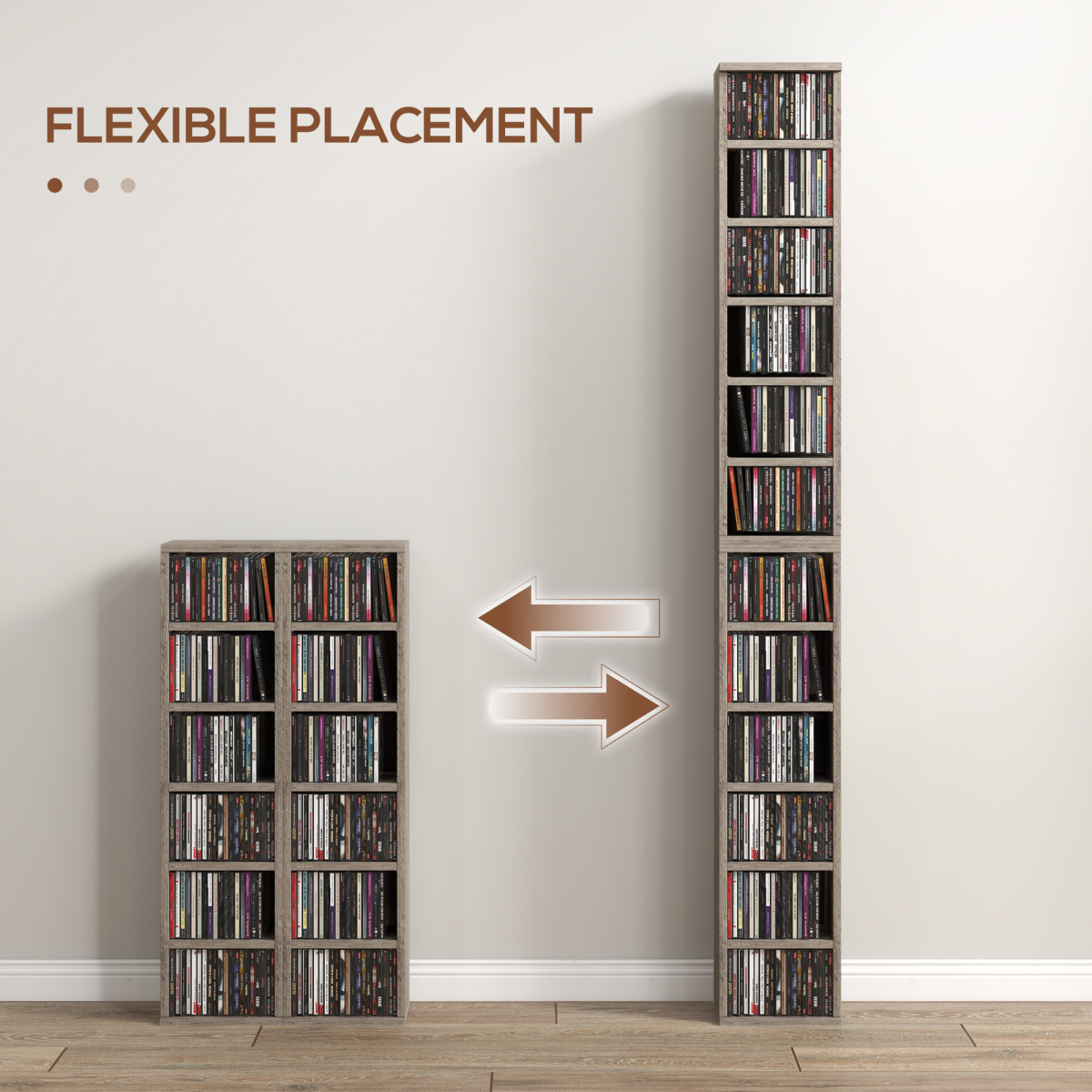 HOMCOM Set of 2 CD Media Display Shelf Unit Tower Rack Adjustable, Mocha Wood