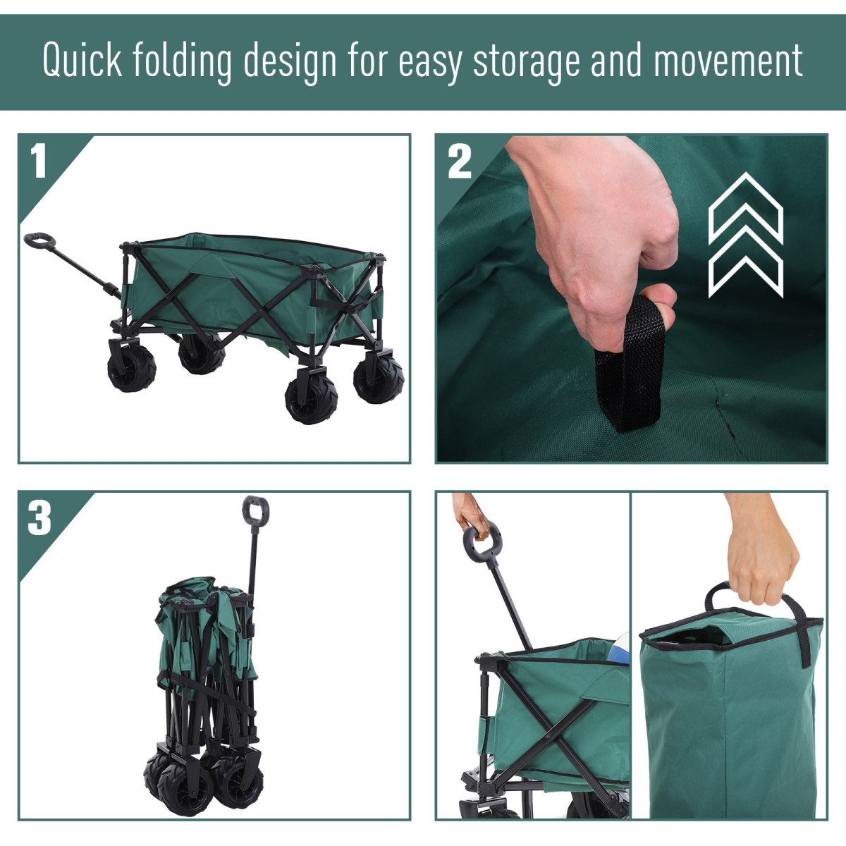 Outsunny Outdoor Cart Folding Cargo Wagon Trailer Beach w/ Telescopic Handle