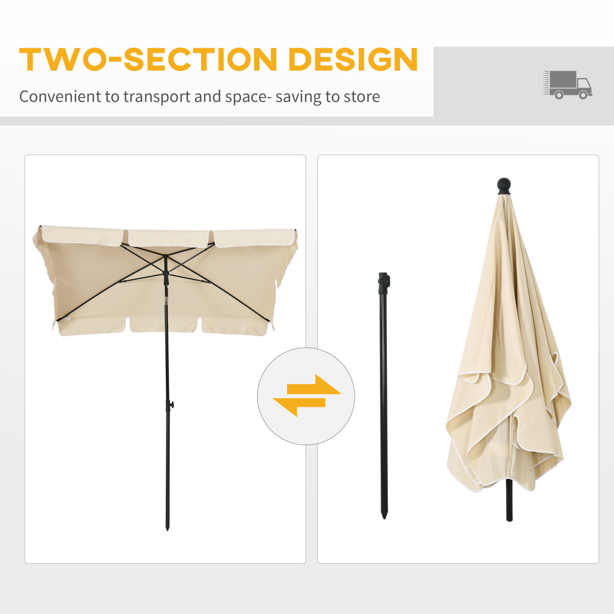 Aluminium Sun Parasol Garden Tilting Umbrellas Patio Rectangular, 2x1.25m, Beige