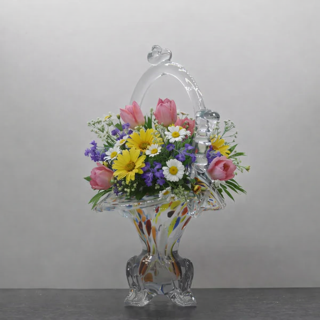 MURANO STYLE MULTICOLURED ART GLASS BASKET