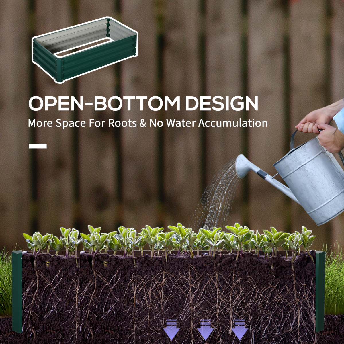 Raised Garden Bed Steel Planter Growing Box for Vegetables Flowers Green