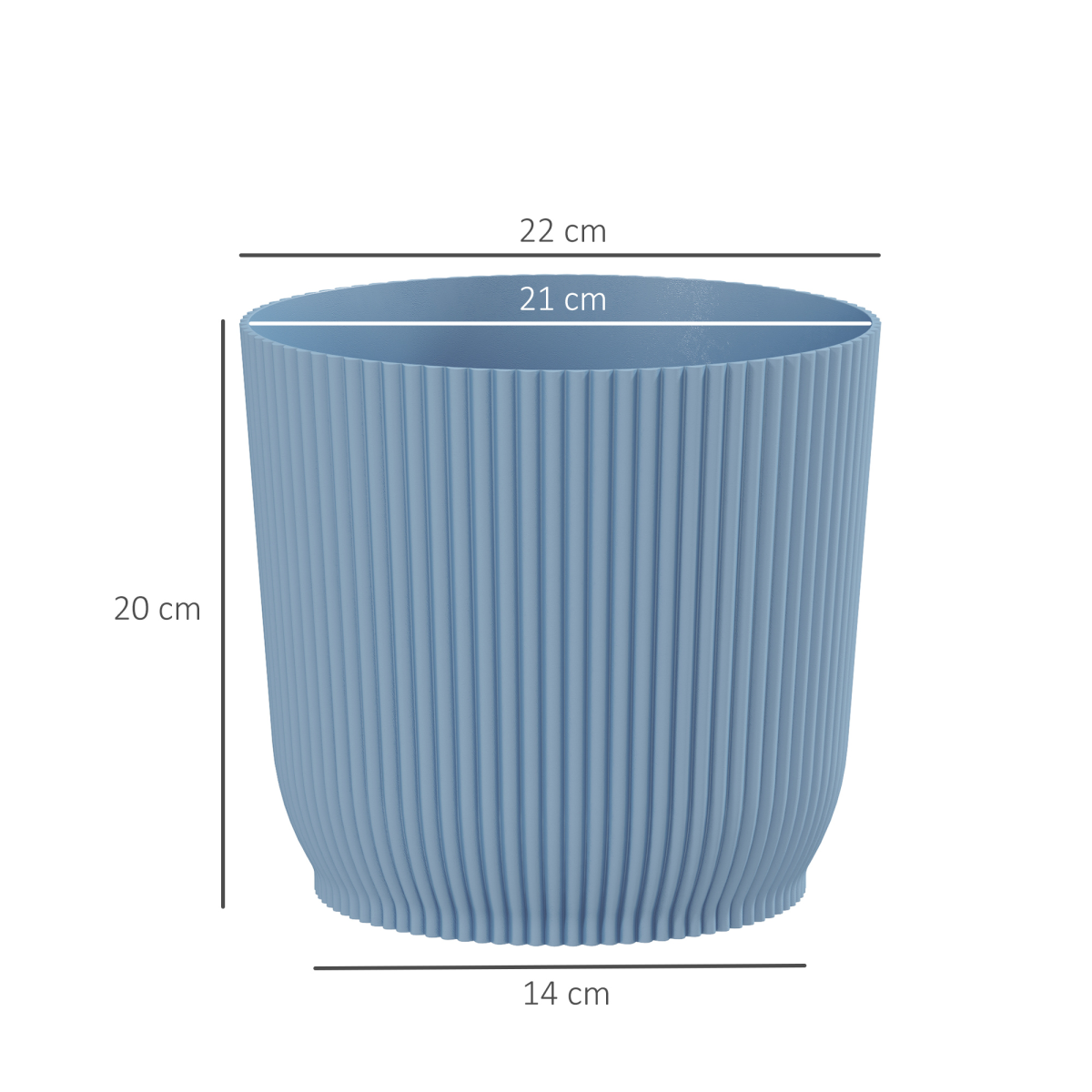 Outsunny Set of 3 Round Plant Pots Outdoor 22cm for Garden Decoration, Blue