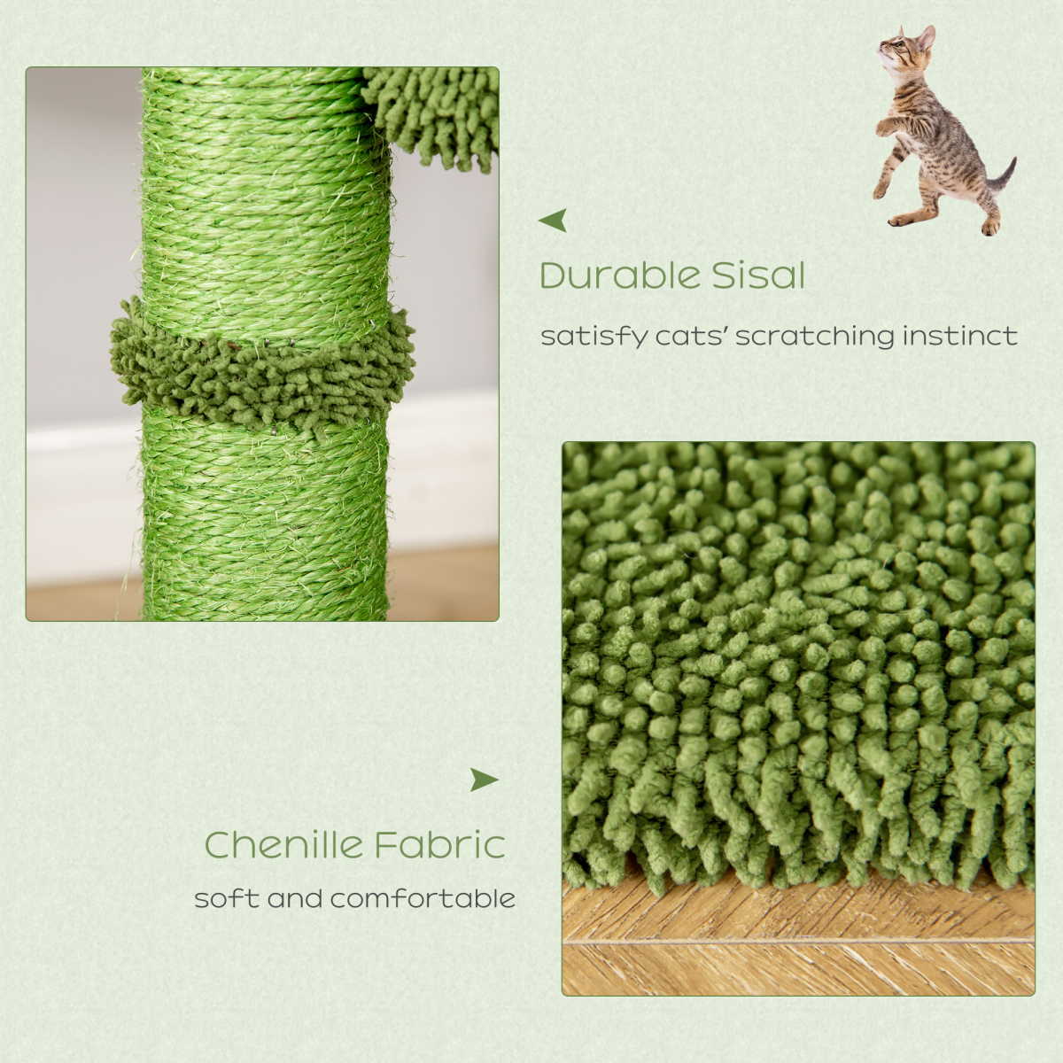 Cactus Cat Tree  for Indoor Cats w/ Scratching Post Hammock Bed Toy Ball - Green