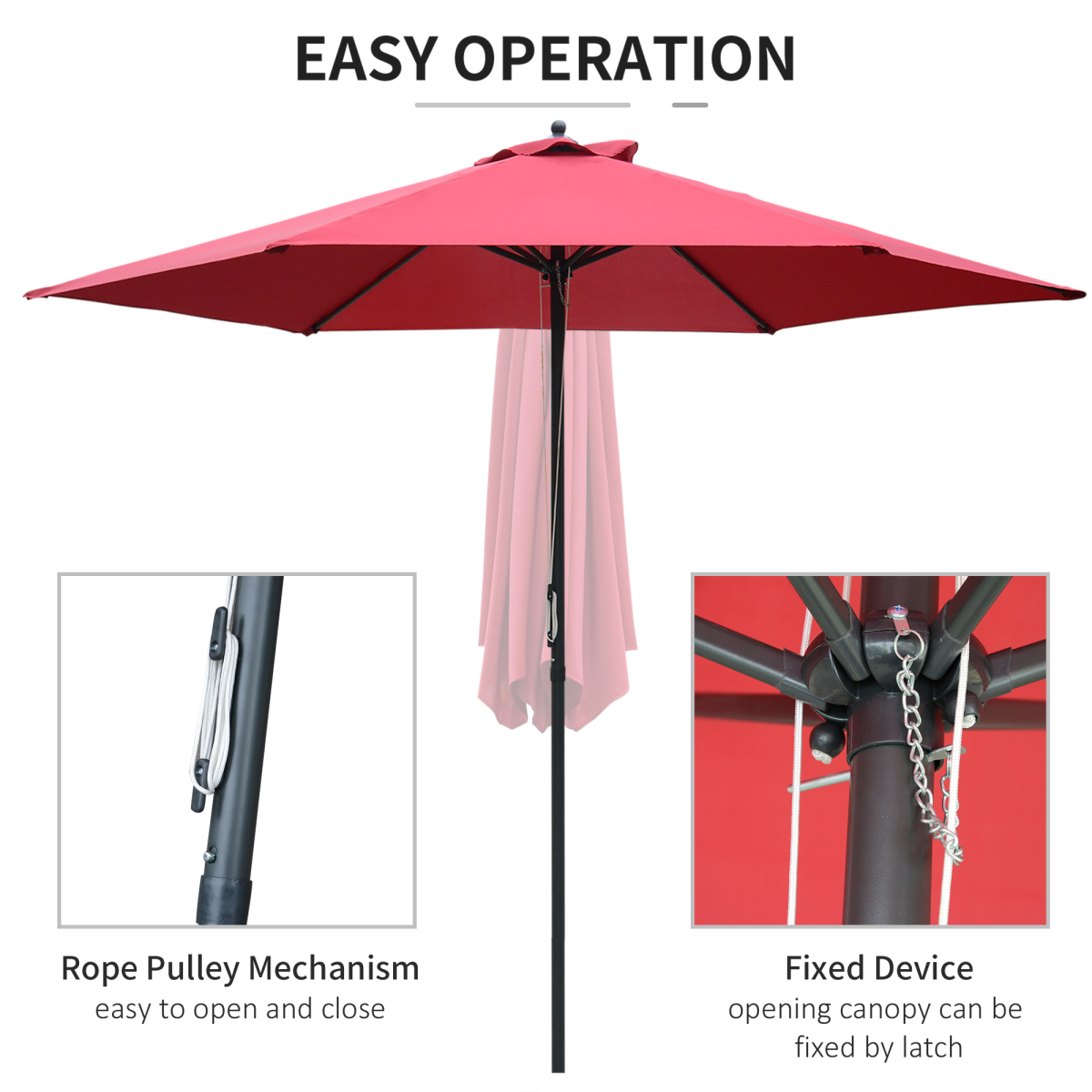 Outsunny Umbrella Parasol ?2.8x2.4 m, Steel, Polyester-Wine Red