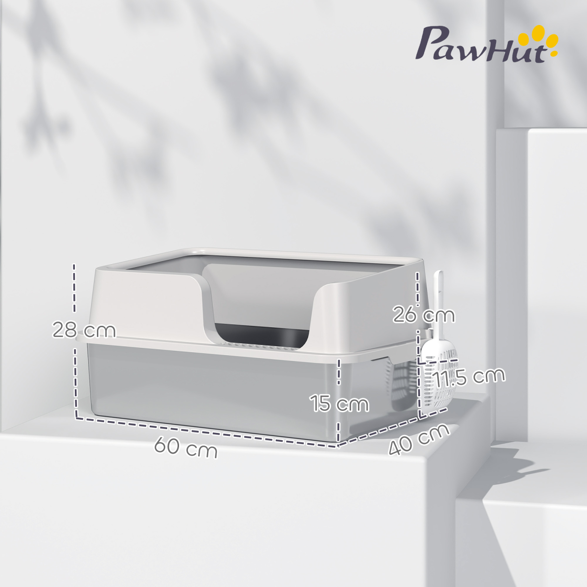 PawHut Stainless Steel Litter Box, High Sided Metal Cat Litter Tray w/ Scoop