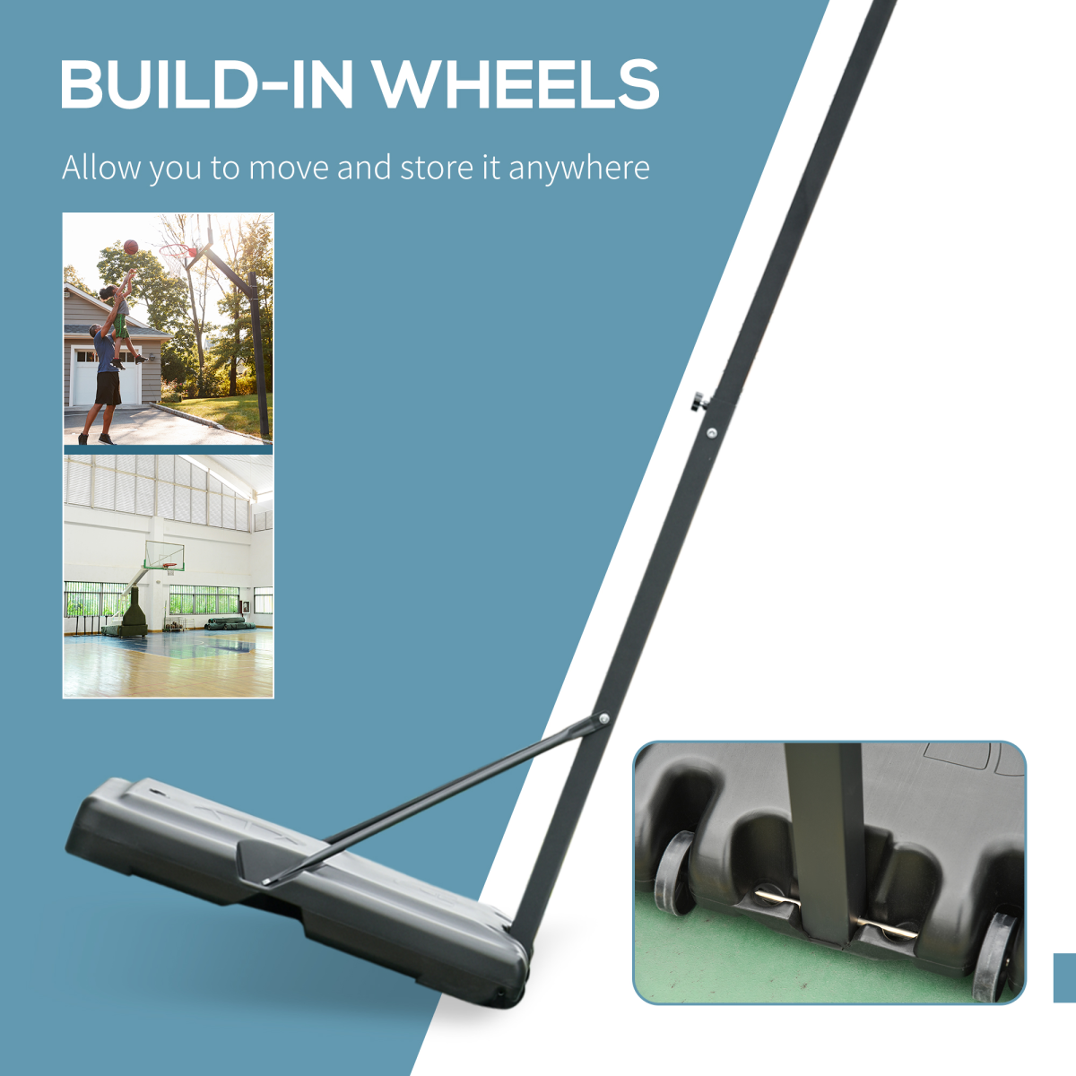 Basketball Hoop Freestanding 255-305cm Height Adjustable Stand  Wheels HOMCOM