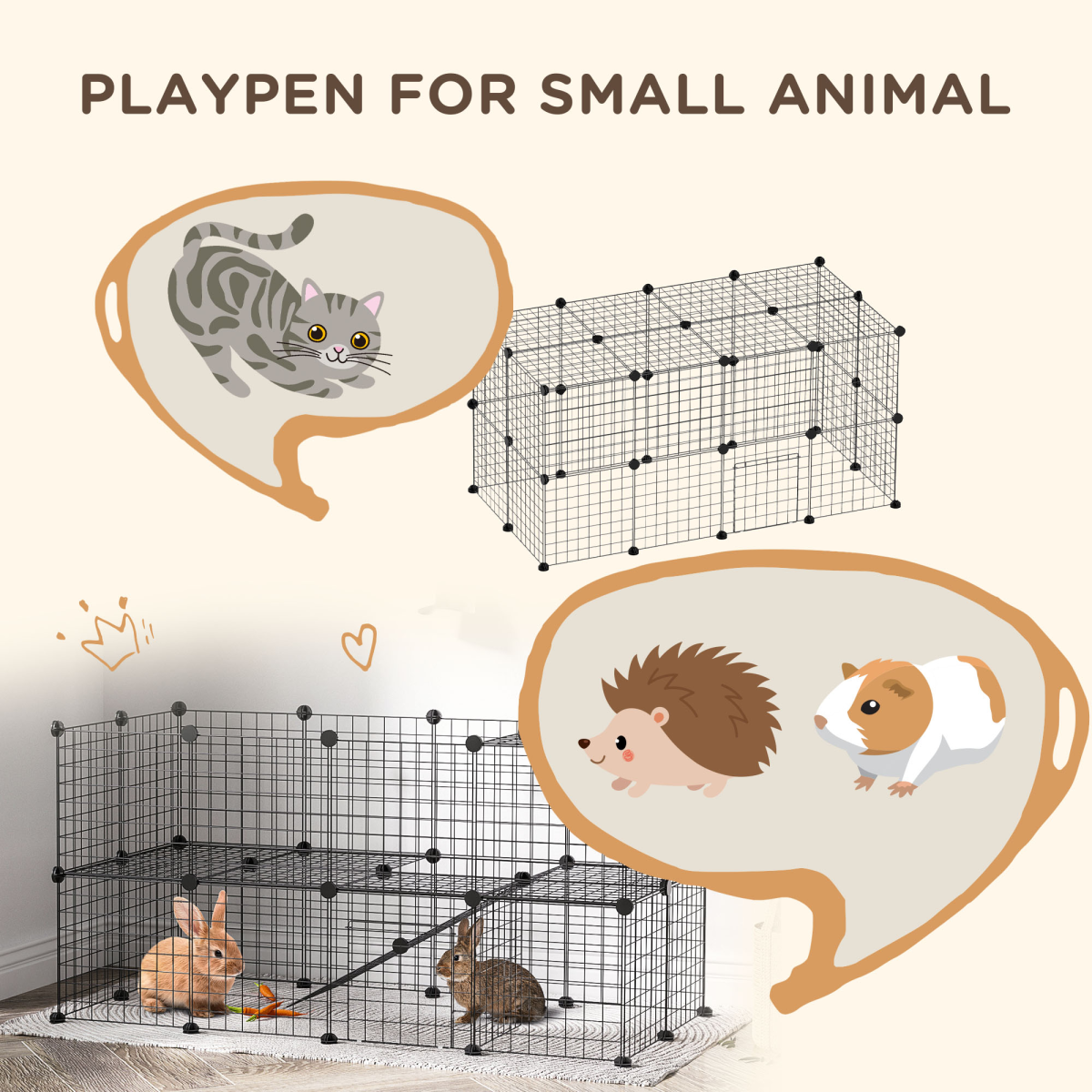 Small Animals Cage DIY 36 Panels Pet Playpen, for Rabbit Guinea Pig Chinchilla