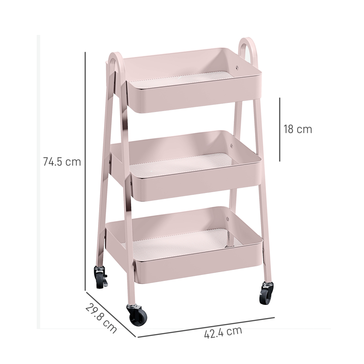 HOMCOM 3-Tier Rolling Utility Cart Kitchen Storage Trolley on Wheels Pink
