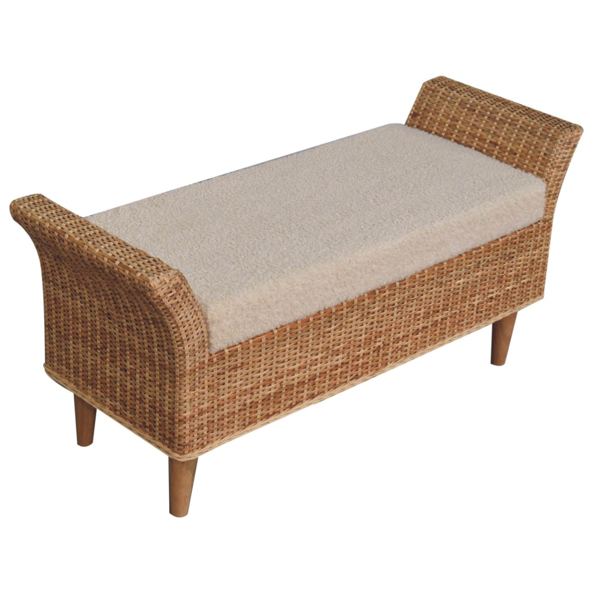Artisan Furniture Solid Wood Upholstered Riviera Woven Bench, Cream & Beige