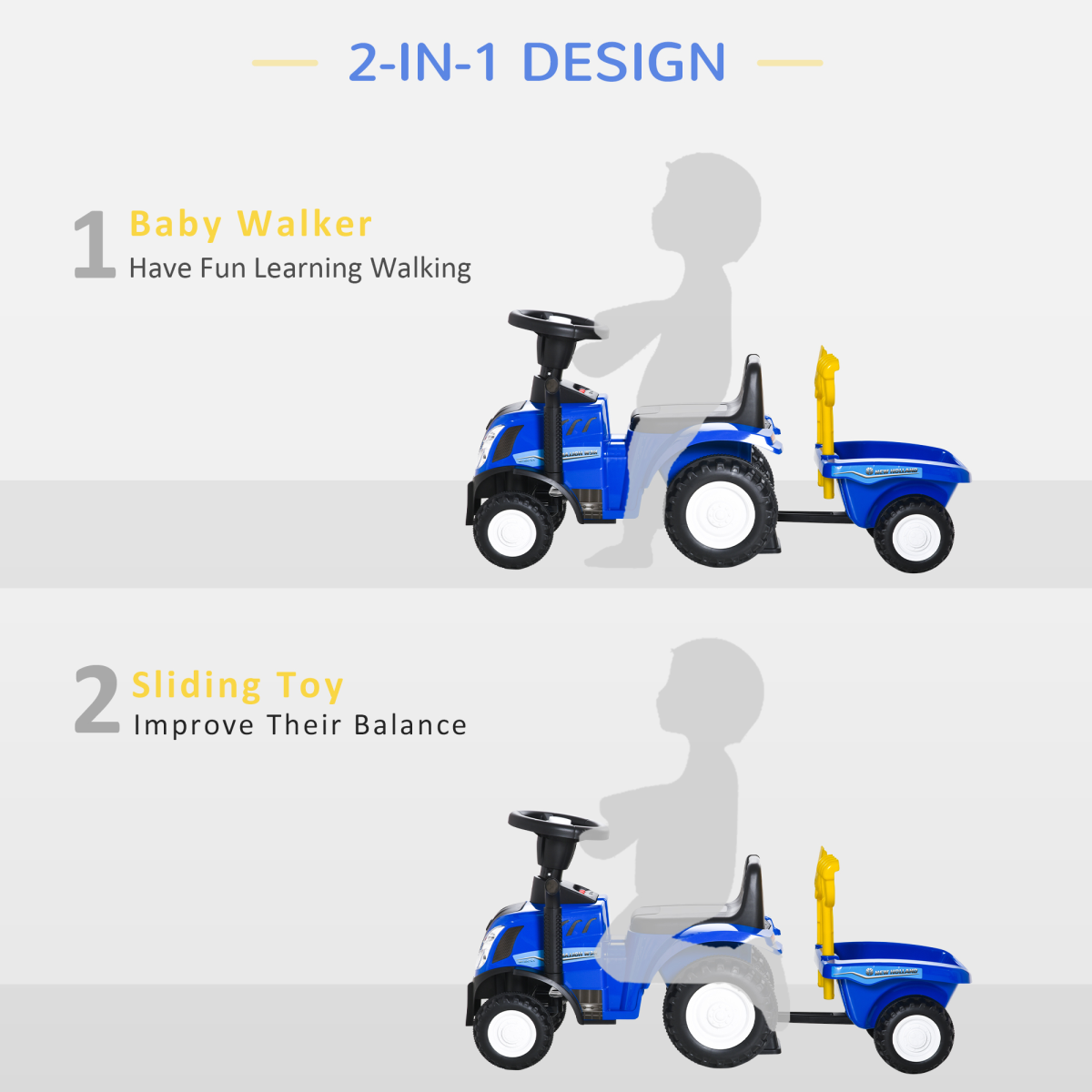 Ride On Tractor Toddler Walker Foot To Floor Slider 12-36 Months Blue HOMCOM
