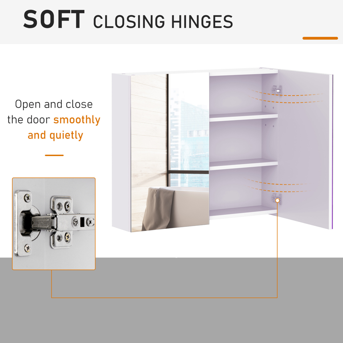 HOMCOM Wall Mounted Bathroom Mirror Storage Cabinet w/ Door Adjustable Shelf