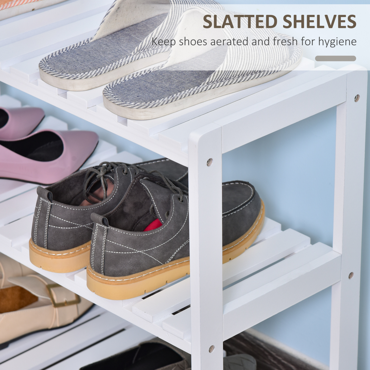 3-Tier Shoe Rack Wood Frame Open Hygienic Storage 57x70cm