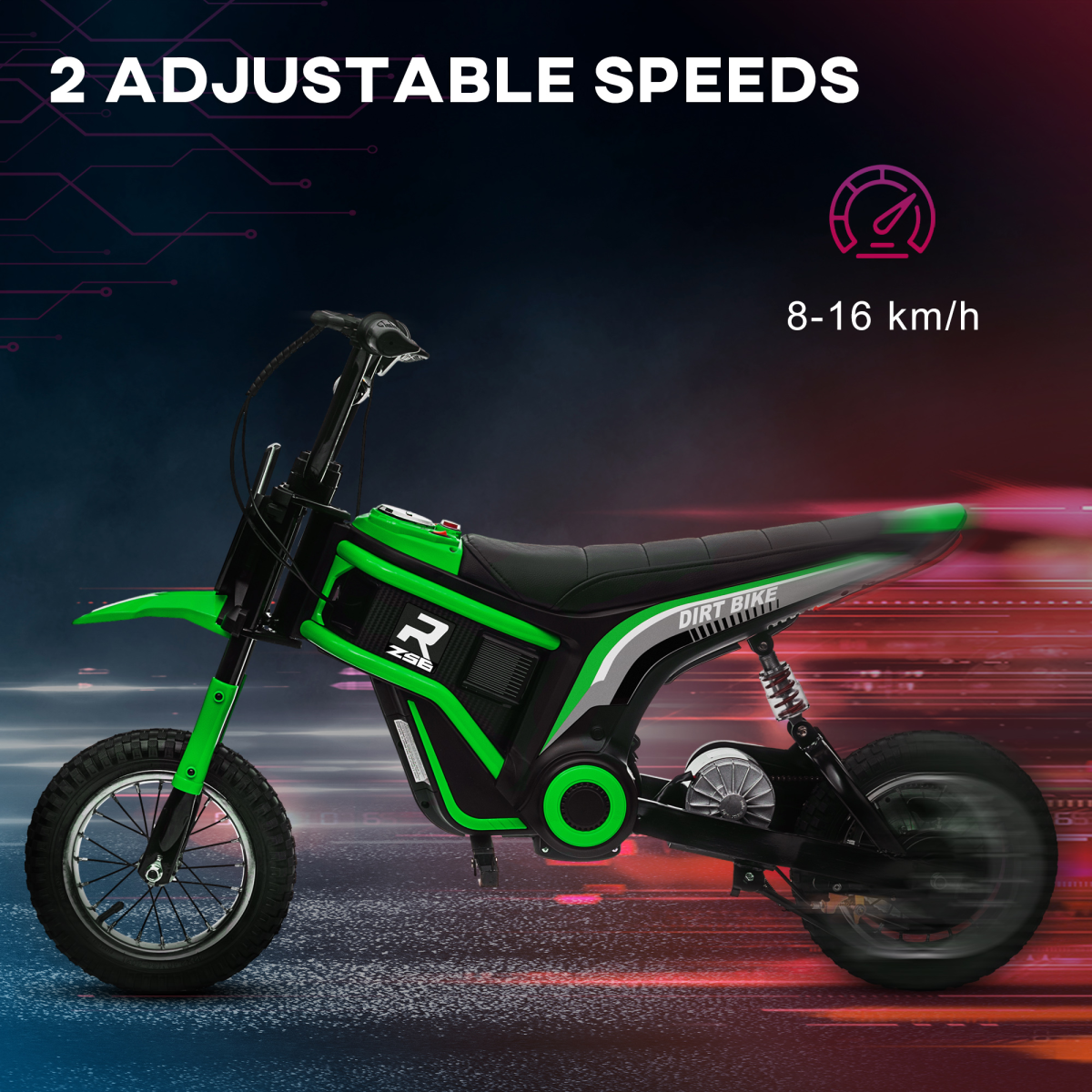 HOMCOM 24V Kids Electric Motorbike with Twist Grip Throttle, Music, Horn - Green