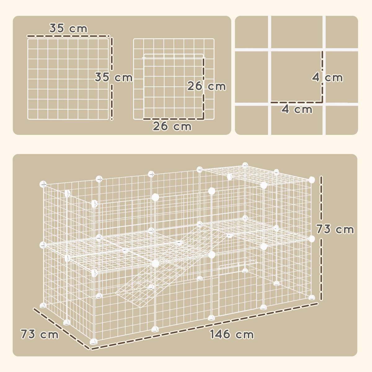 PawHut DIY Pet Playpen 36 Panel for Rabbit Chinchilla Hedgehog, White