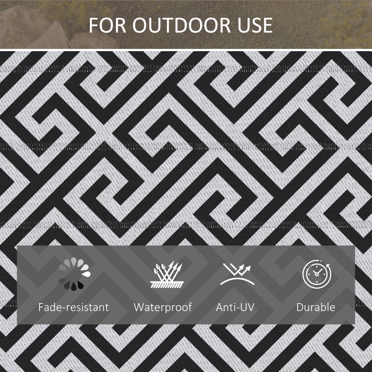 121x182cm Reversible Outdoor Rug Portable Plastic Straw RV  Outsunny