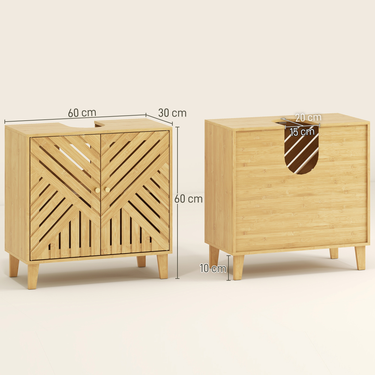 HOMCOM Bamboo Bathroom Under Sink Cabinet with Adjustable Shelf, Natural