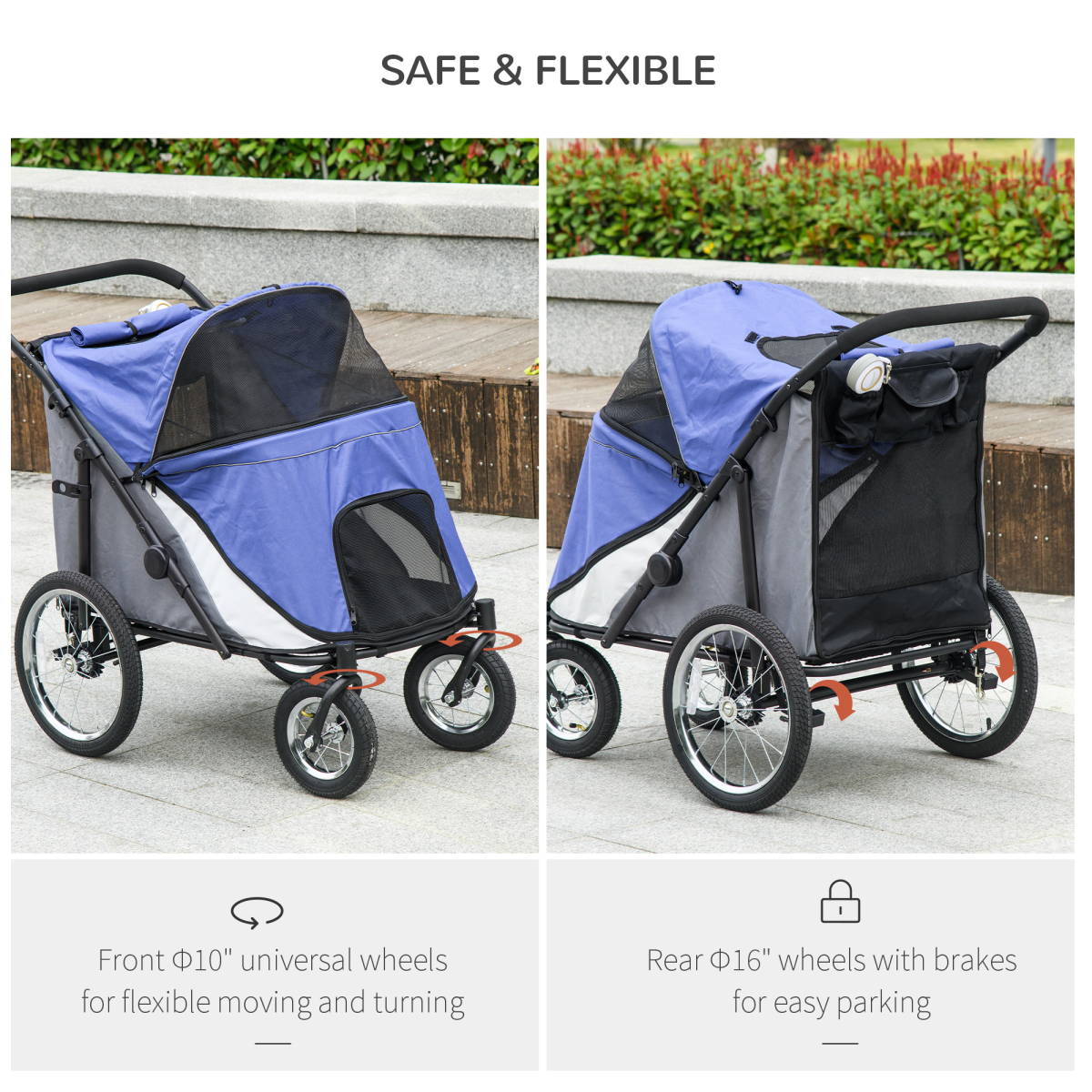 PawHut Foldable Pet Stroller with Cushion, for M, L Dogs - Blue