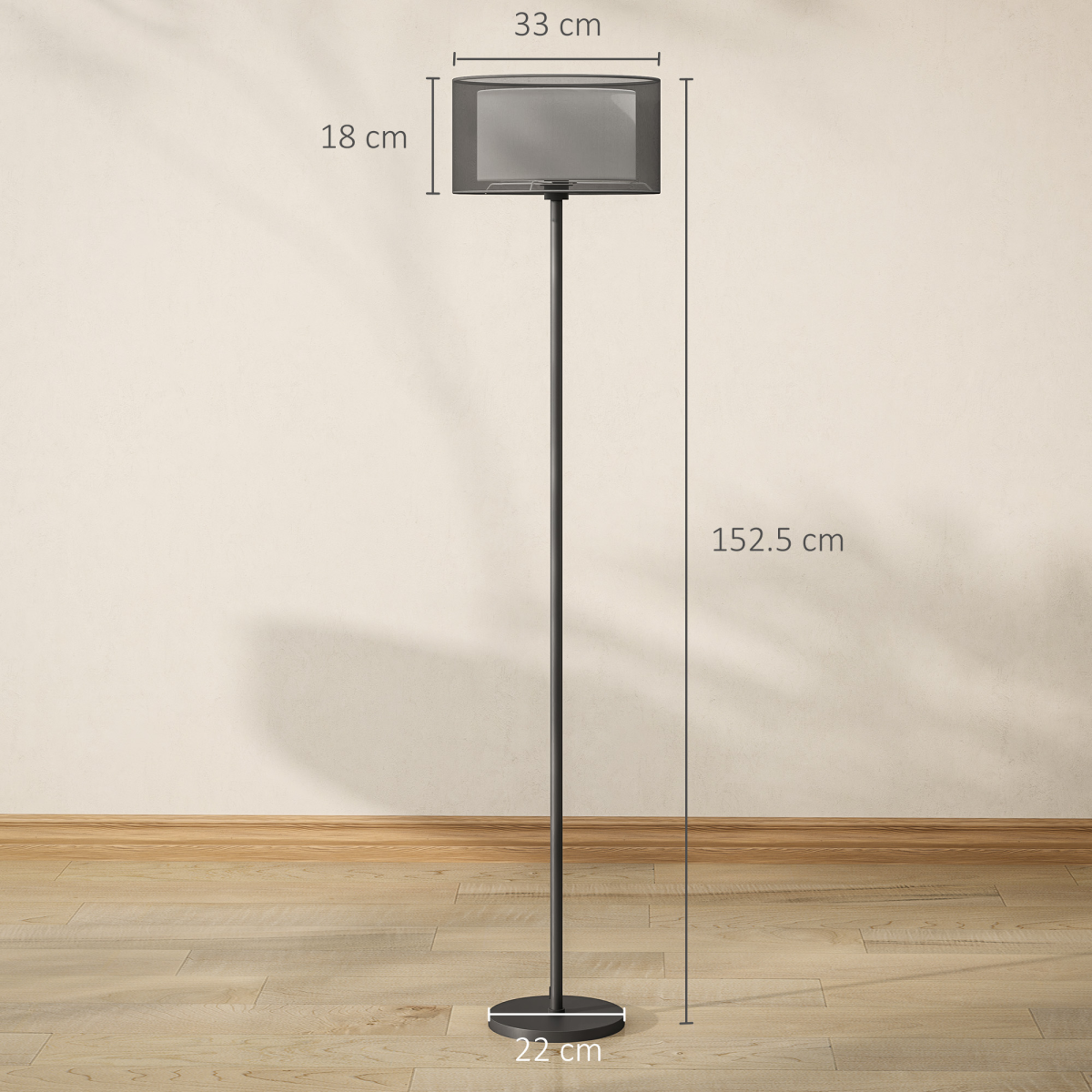 HOMCOM Modern Standing Lamp with Double Layer Shade & Foot Switch, Black