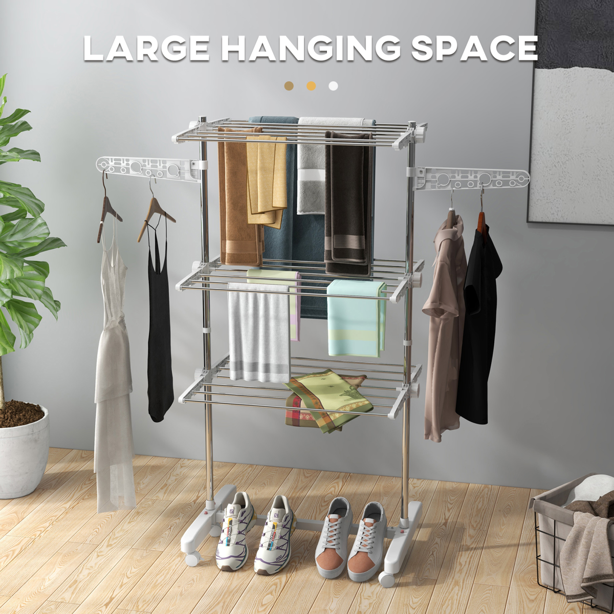 HOMCOM 3 Layer Folding Cloth Hanger Stand Towel Hanging Dryer Rack Holding Airer
