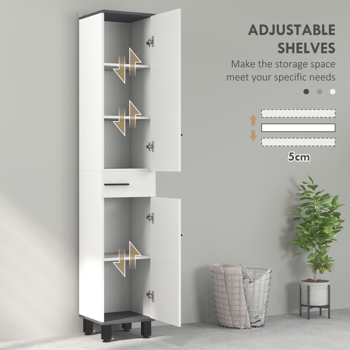 HOMCOM Bathroom Cabinet with Adjustable Shelves, Double Doors and Drawer