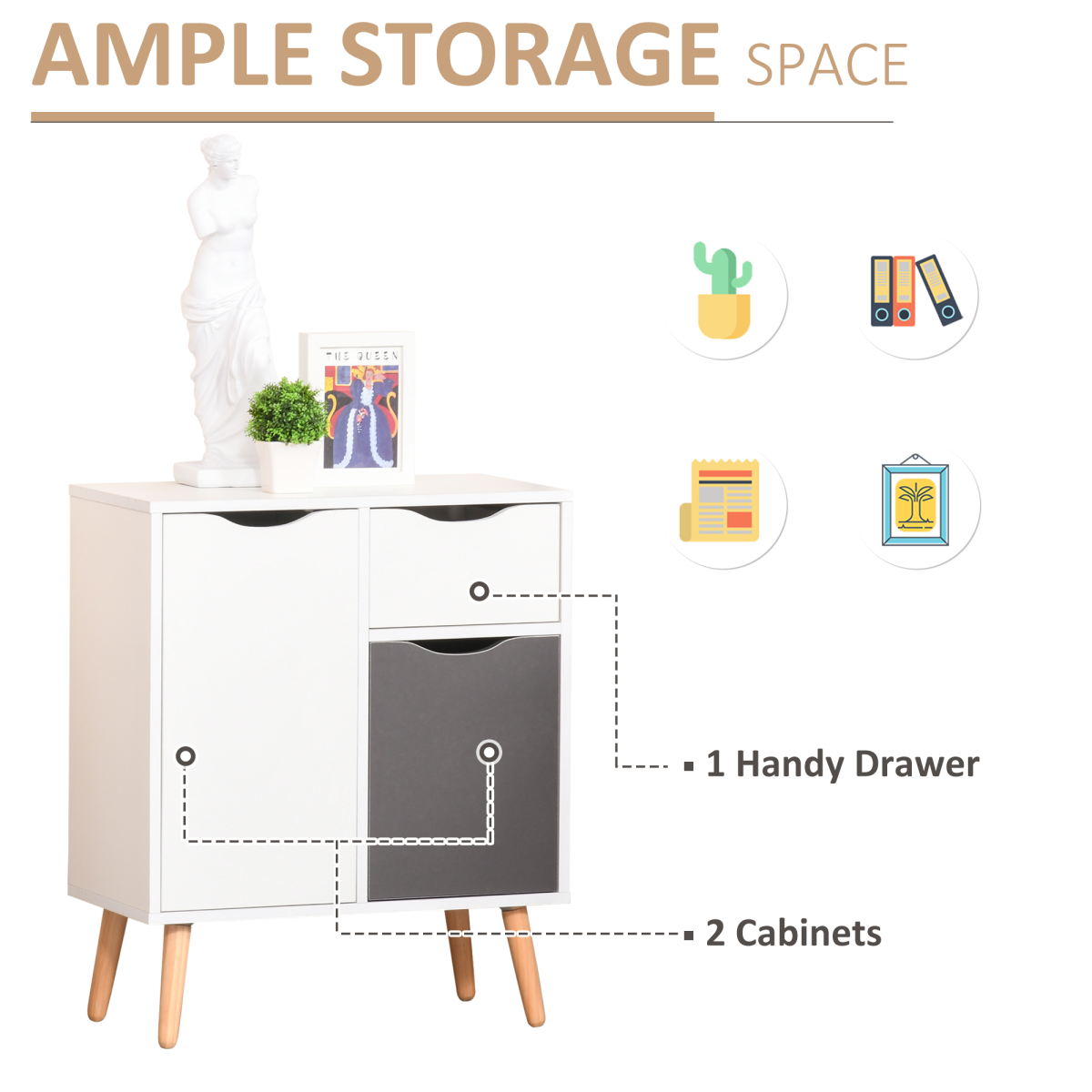 Floor Cabinet Storage Cupboard Sideboard with Drawer for Bedroom, Living Room