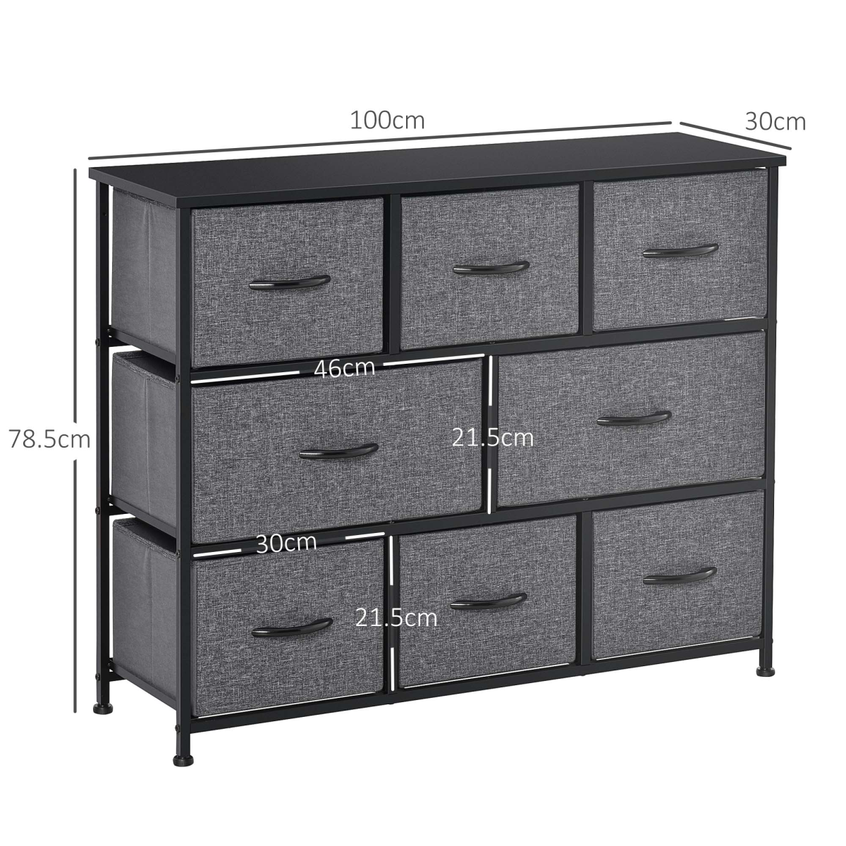 HOMCOM Chest of Drawers Bedroom Dresser with 8 Fabric Drawers, Dark Grey