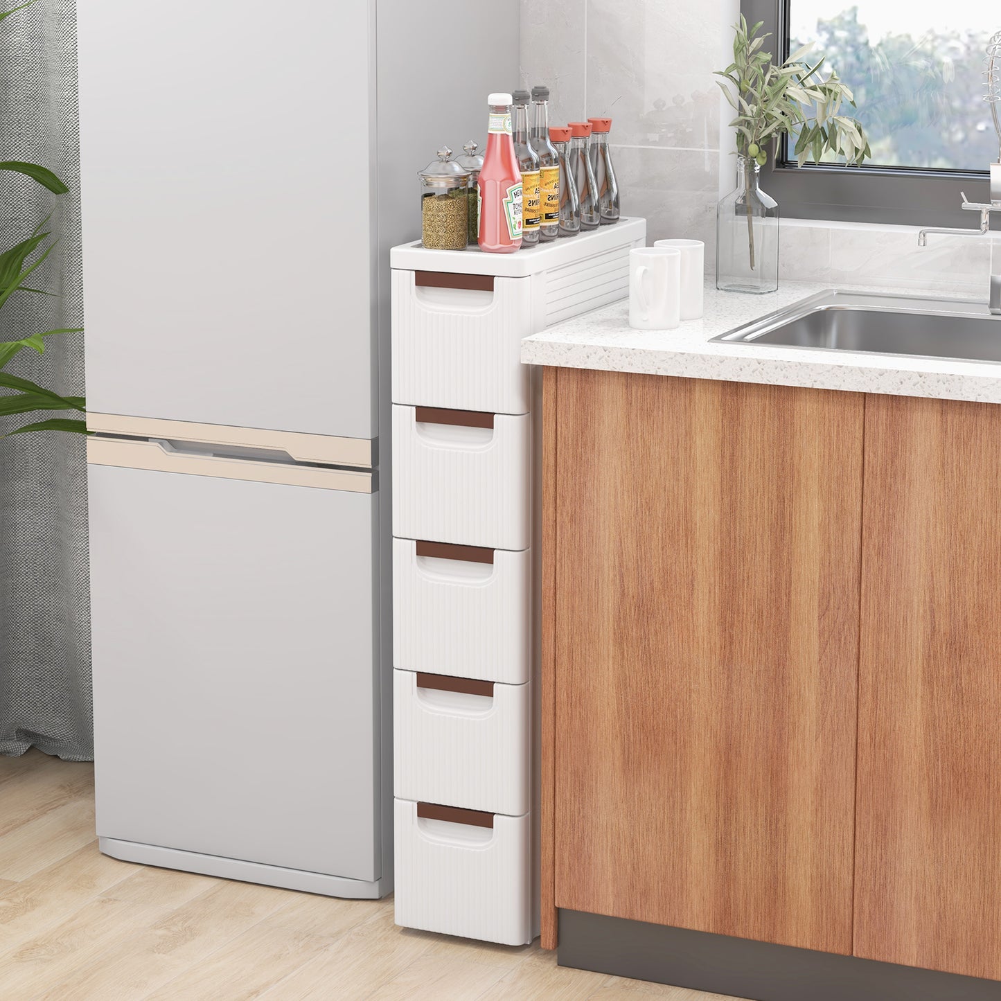 3/4/5/6-Drawer Narrow Storage Cabinet for Small Space-3-Tier