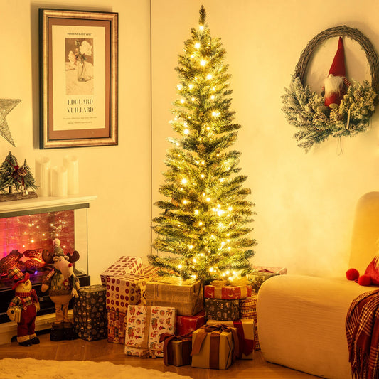 5/6 FT Artificial Christmas Tree Pre-lit Xmas Tree with 150/250 Multi-color and Warm White Switchable LED Lights-5FT
