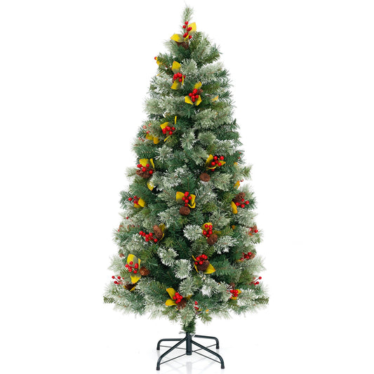 Pre-Lit Artificial Christmas Tree with 453 PVC and 230 Warm White LED Lights-1.5M