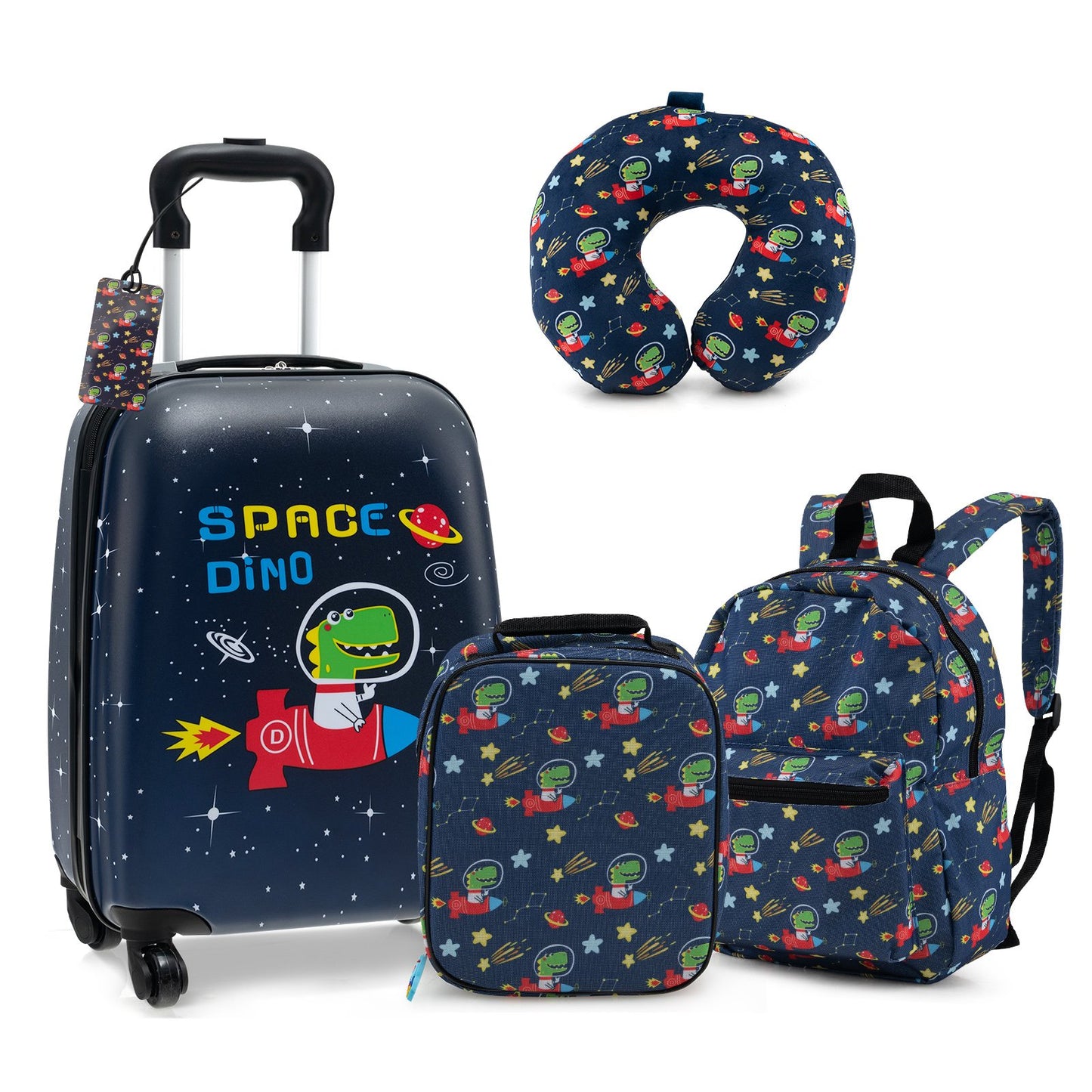 5 Piece Kids Luggage Set Carry-on Children Rolling Suitcase Set with Backpack-Blue