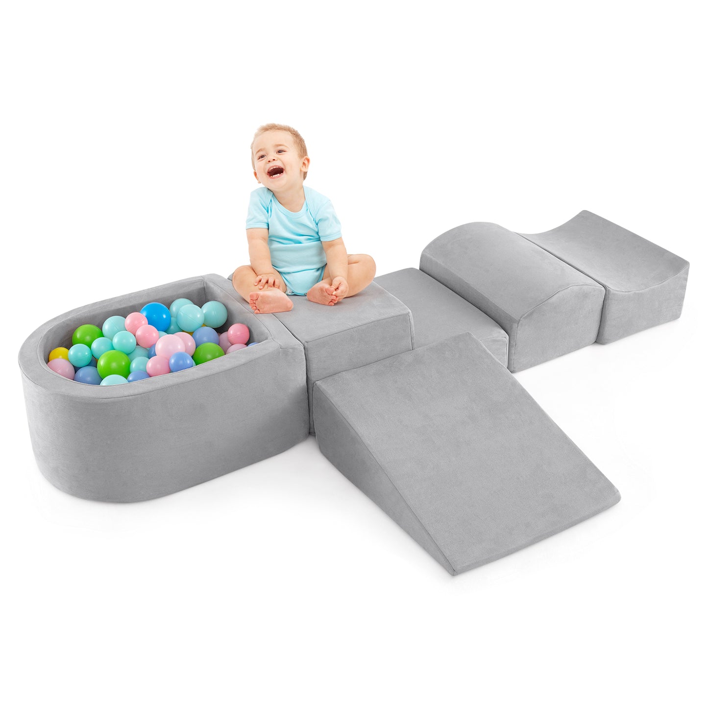 5-Piece Climb and Crawl Playset with Ball Pit for Kids-Beige
