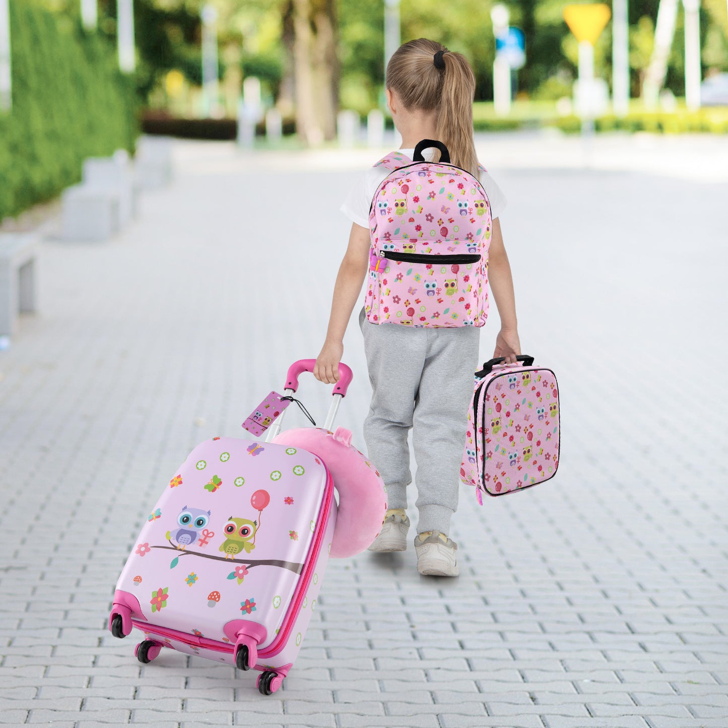5 Piece Kids Luggage Set Carry-on Children Rolling Suitcase Set with Backpack-Blue