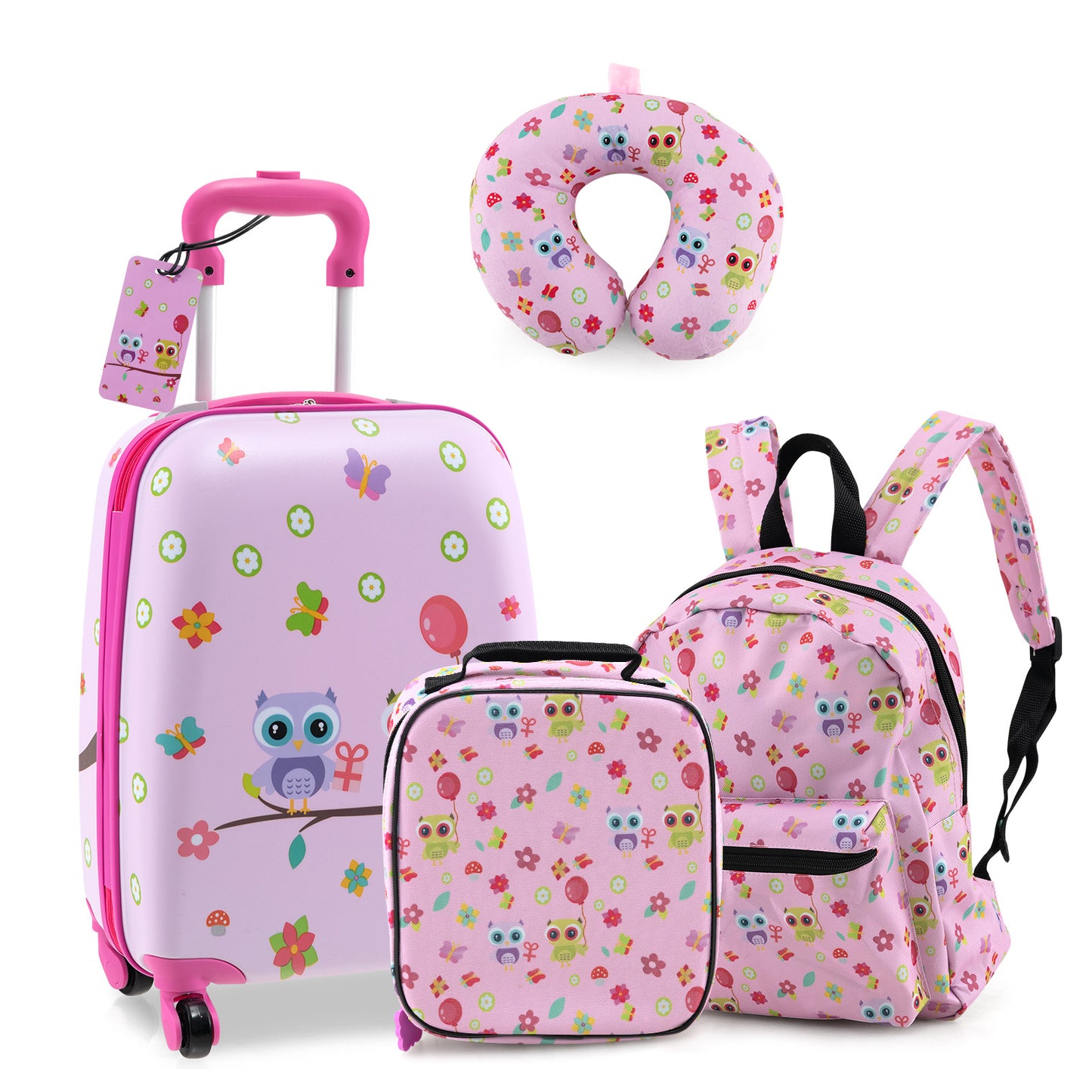 5 Piece Kids Luggage Set Carry-on Children Rolling Suitcase Set with Backpack-Blue