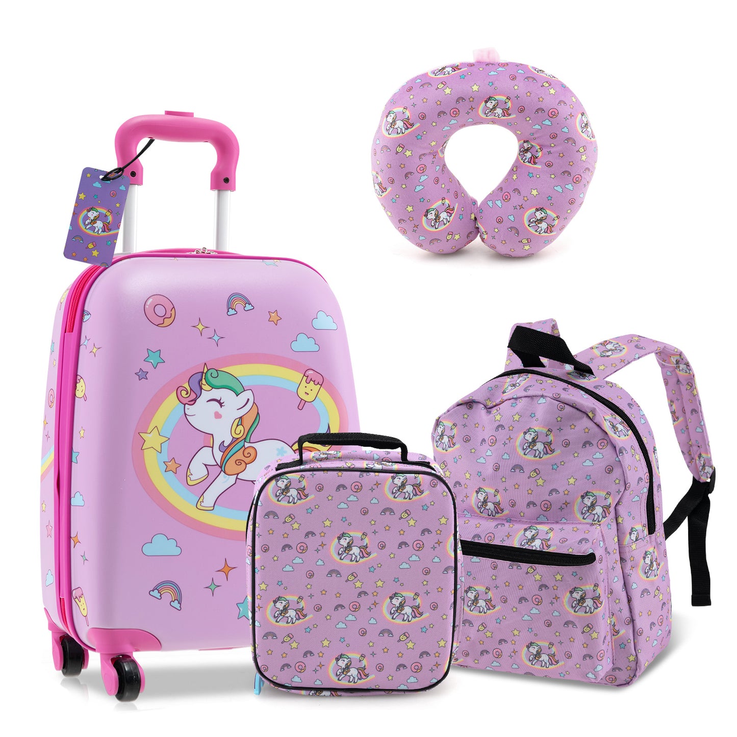 5 Piece Kids Luggage Set Carry-on Children Rolling Suitcase Set with Backpack-Blue