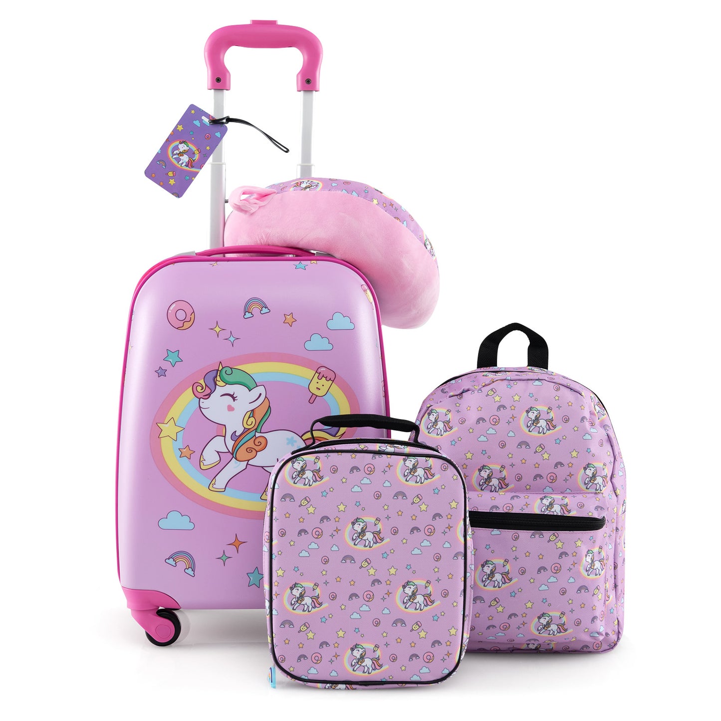 5 Piece Kids Luggage Set Carry-on Children Rolling Suitcase Set with Backpack-Blue