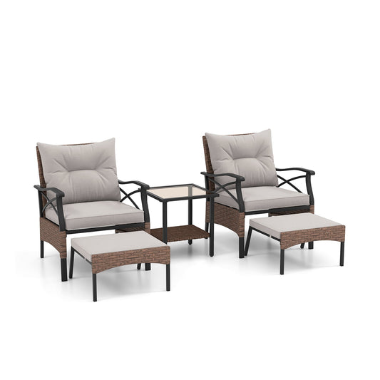 5 Piece Patio Furniture Set with Soft Seat and Back Cushions Included-Brown