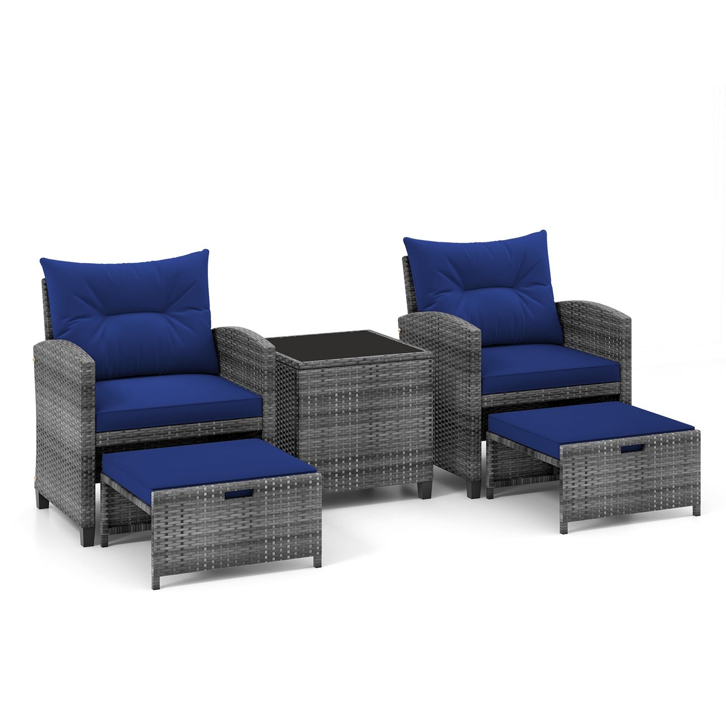 5 Piece Wicker Patio Furniture Set with 2 Cushioned Chairs and 2 Ottomans-Beige