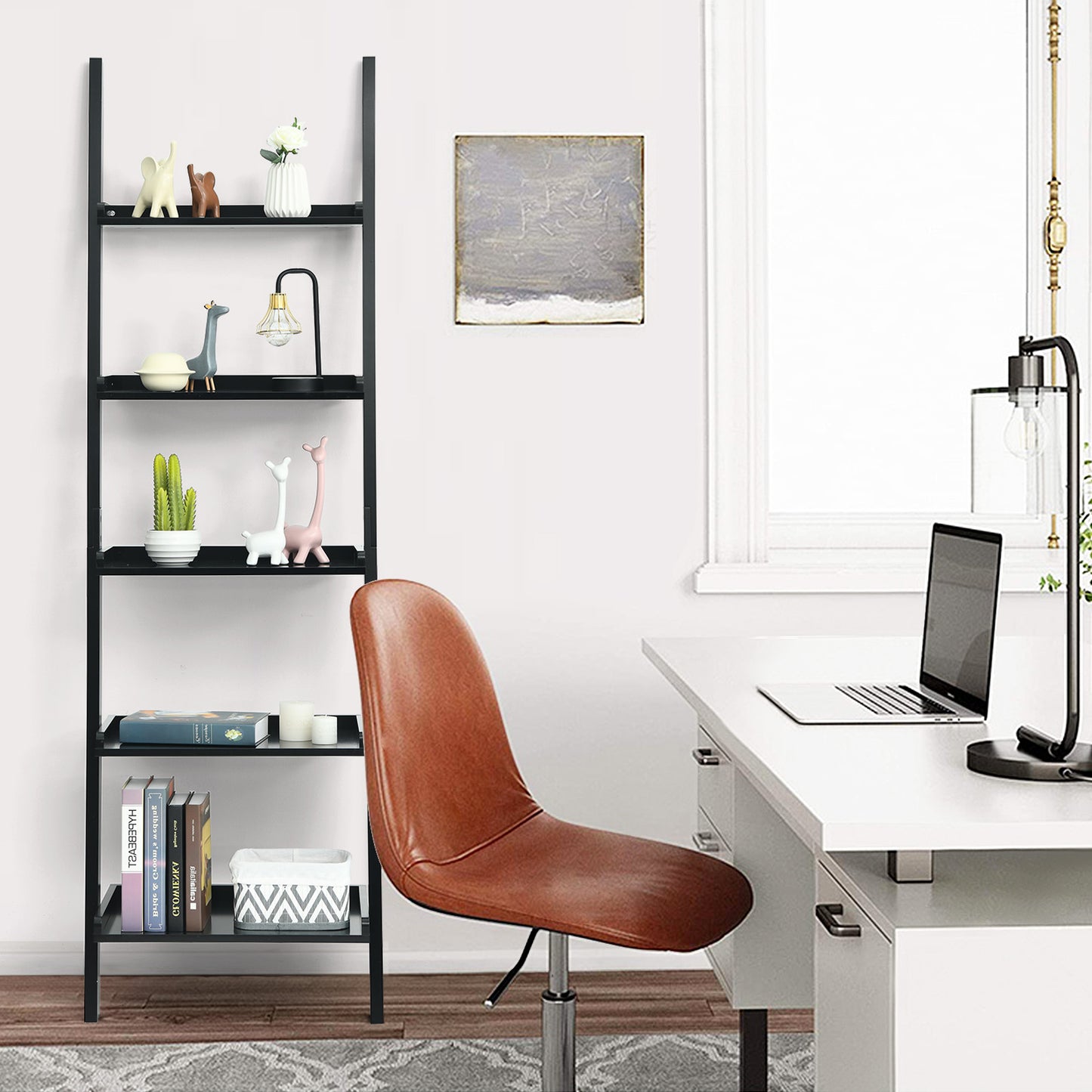 5-Tier Wall Shelf Display Bookcase-White