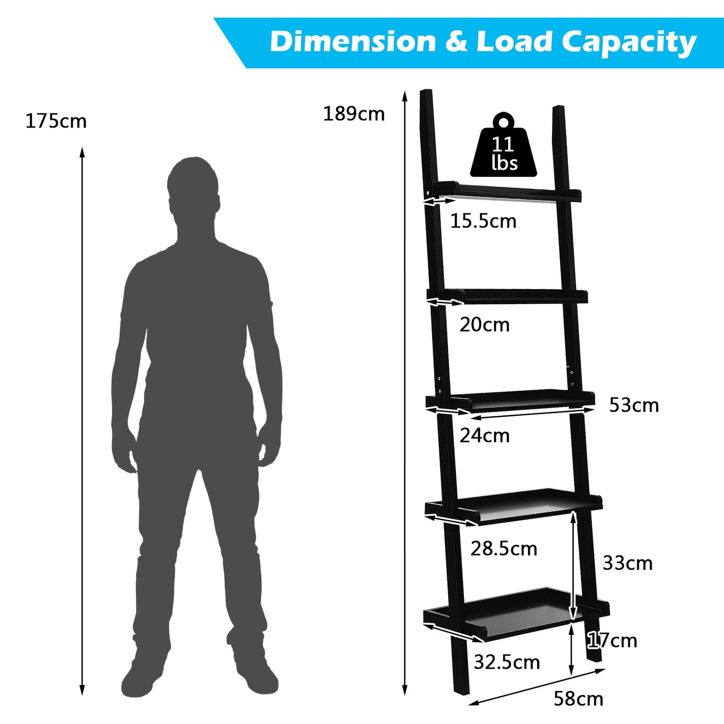5-Tier Wall Shelf Display Bookcase-White