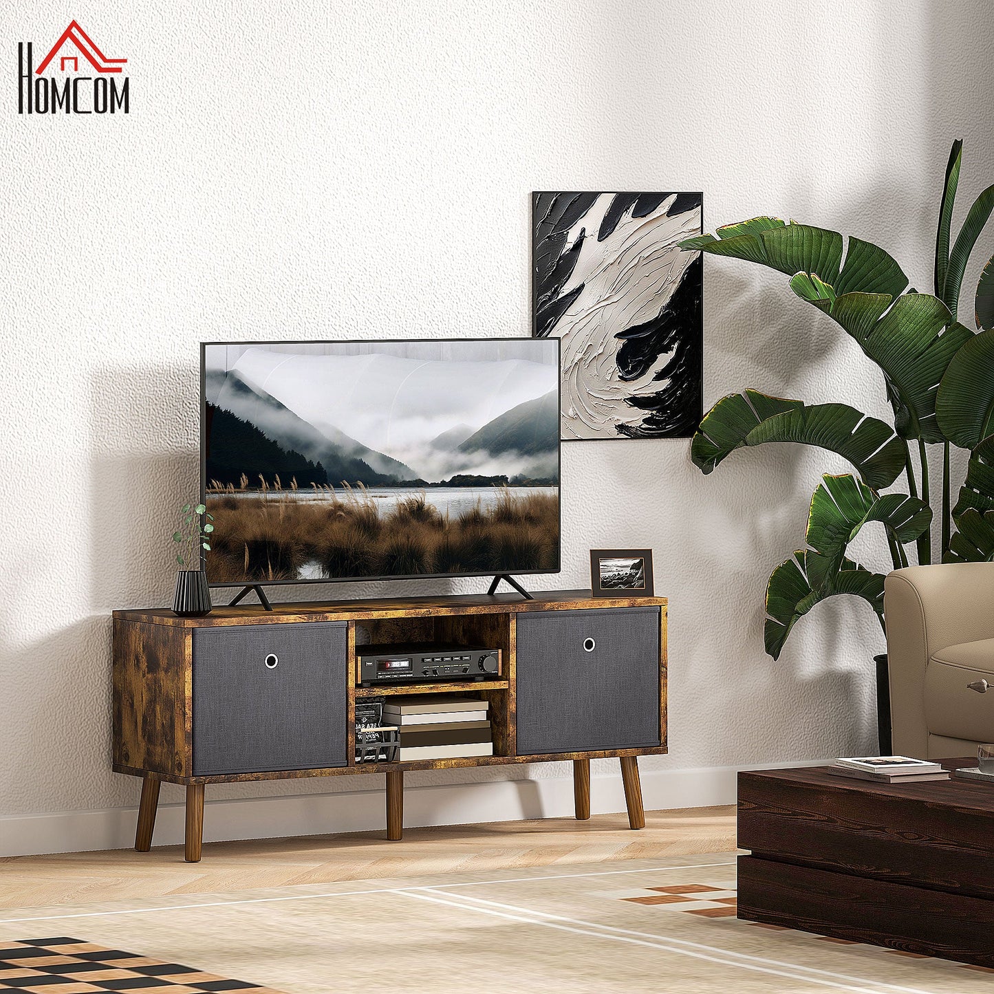 HOMCOM Modern TV Cabinet Stand w/ Shelves & Drawers, Bedroom