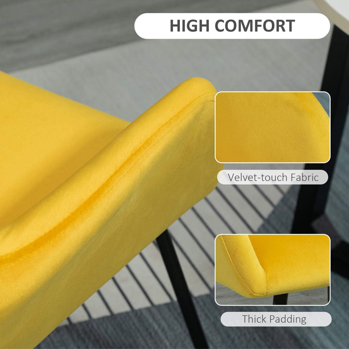 Modern Accent Chair Velvet-Feel Upholstered Lounge Armchair Metal Base Yellow