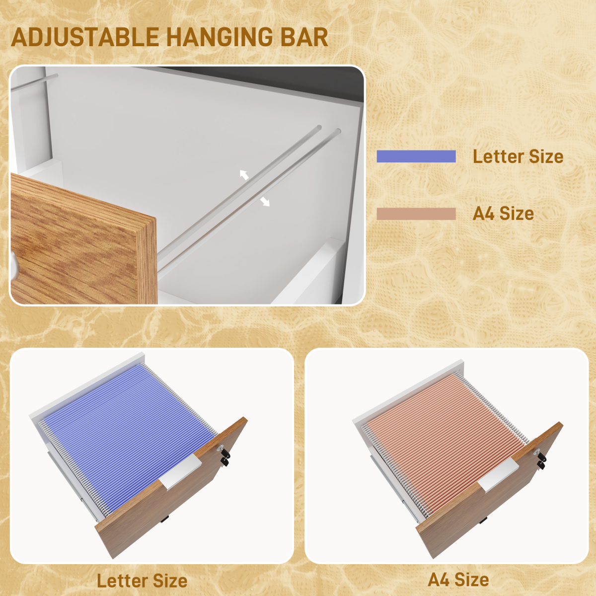 HOMCOM 2 Drawer Filing Cabinet with Adjustable Hanging Bars for A4 and Letter