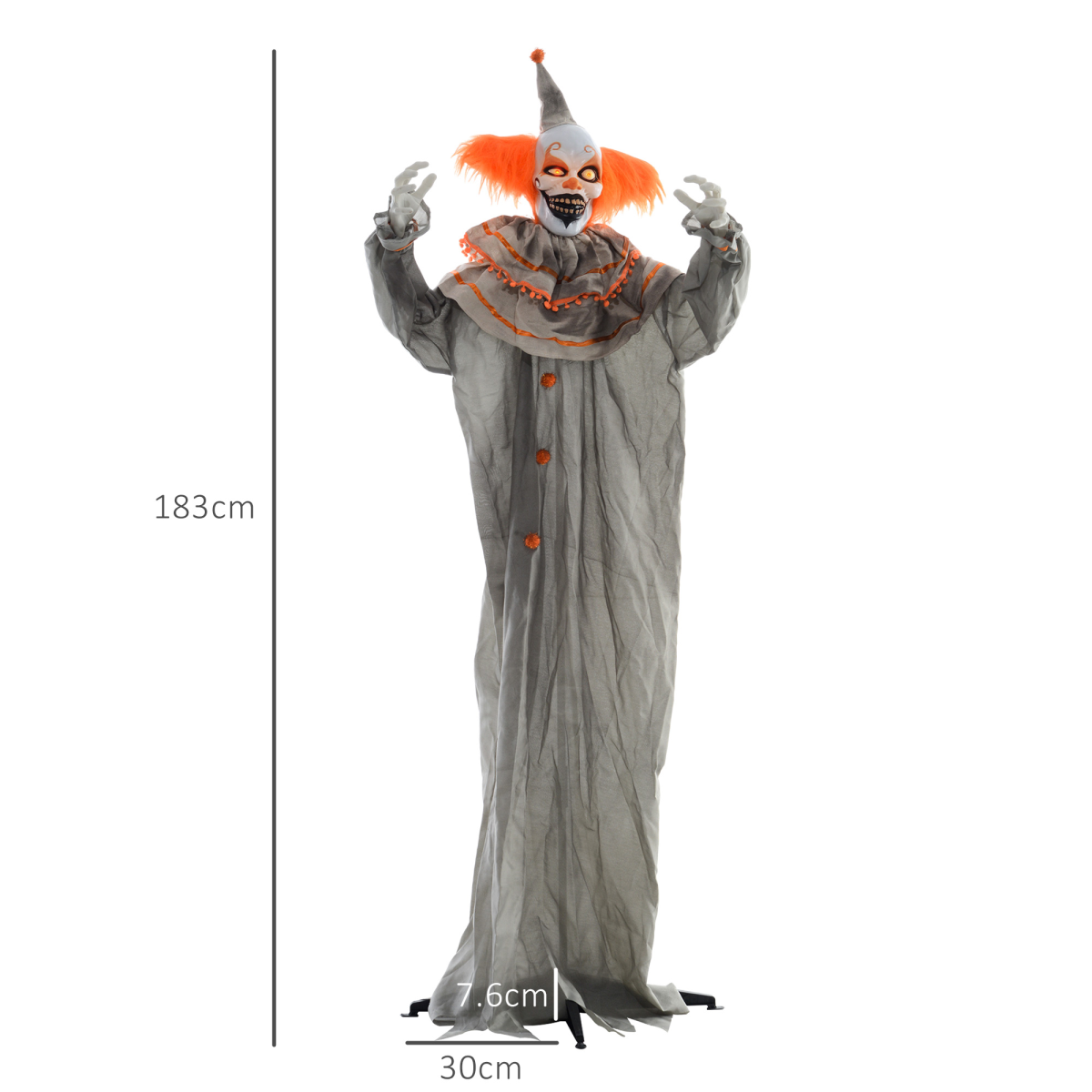 HOMCOM Halloween Clown Animatronic Prop with Light Up Eyes, for Indoor Outdoor
