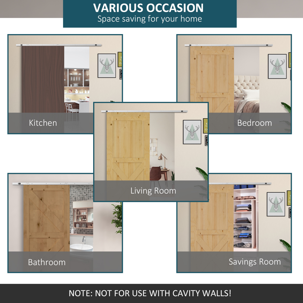 HOMCOM Modern Sliding Barn Door Hardware Kit Track System Gear Set Divider