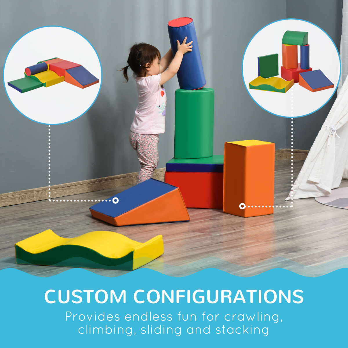 HOMCOM 7 Pcs Kids Soft Foam Puzzle Play Blocks Set Learning Toddler Activity