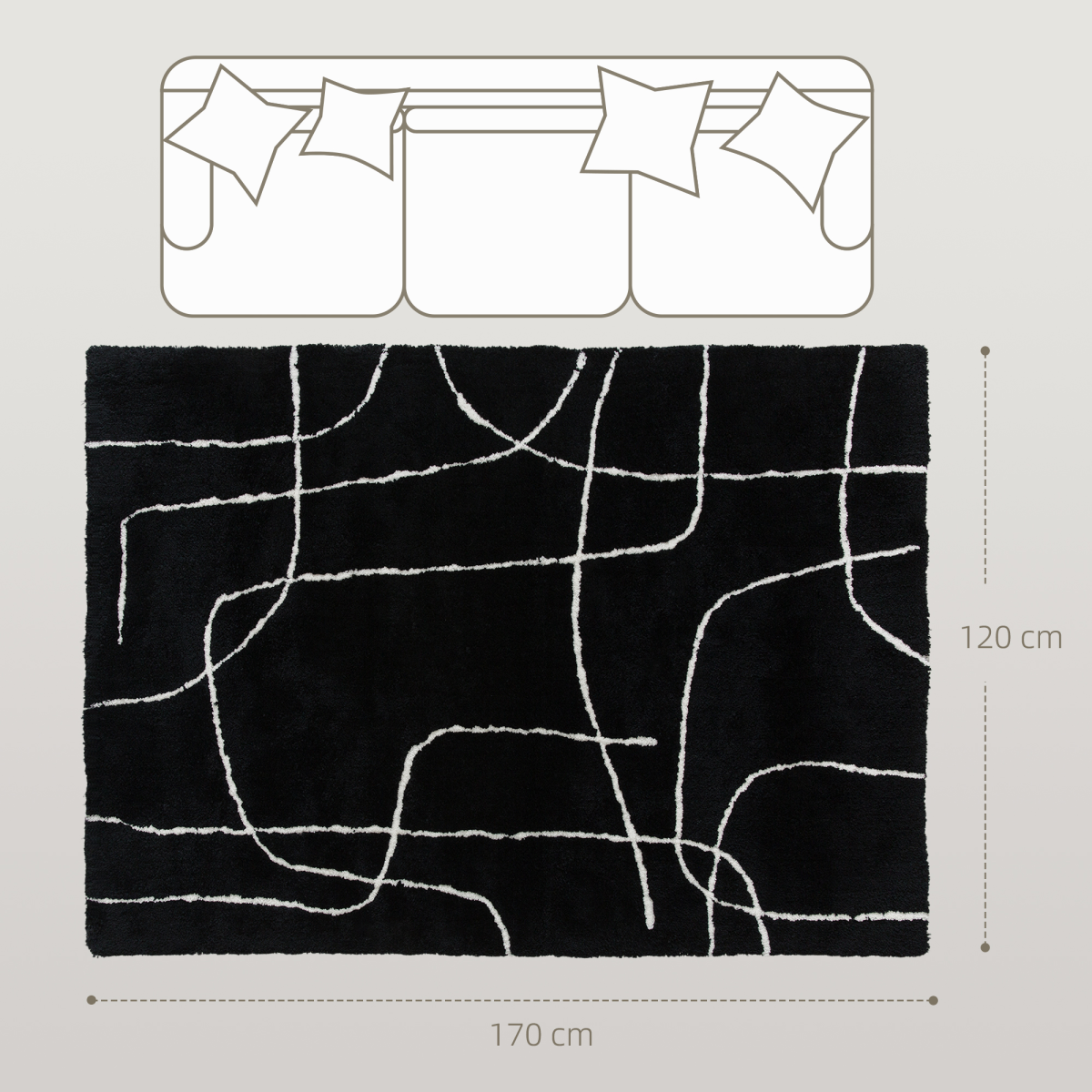 HOMCOM High Pile Modern Shaggy Rug, Soft Floor Carpet 120 x 170 cm, Black